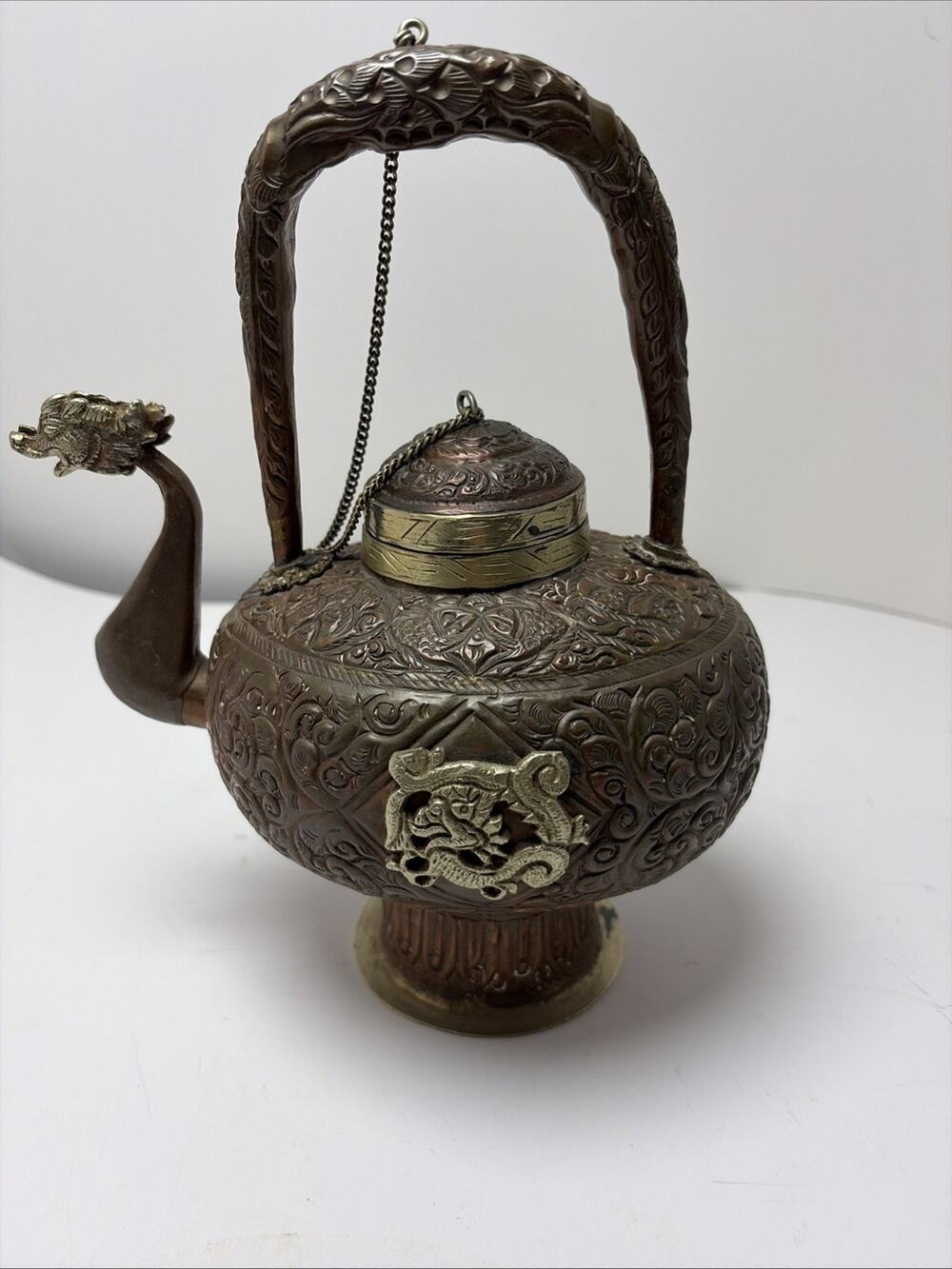 Antique Old Chinese Copper Dragon Wine Tea Pot Tea Kettle Flagon